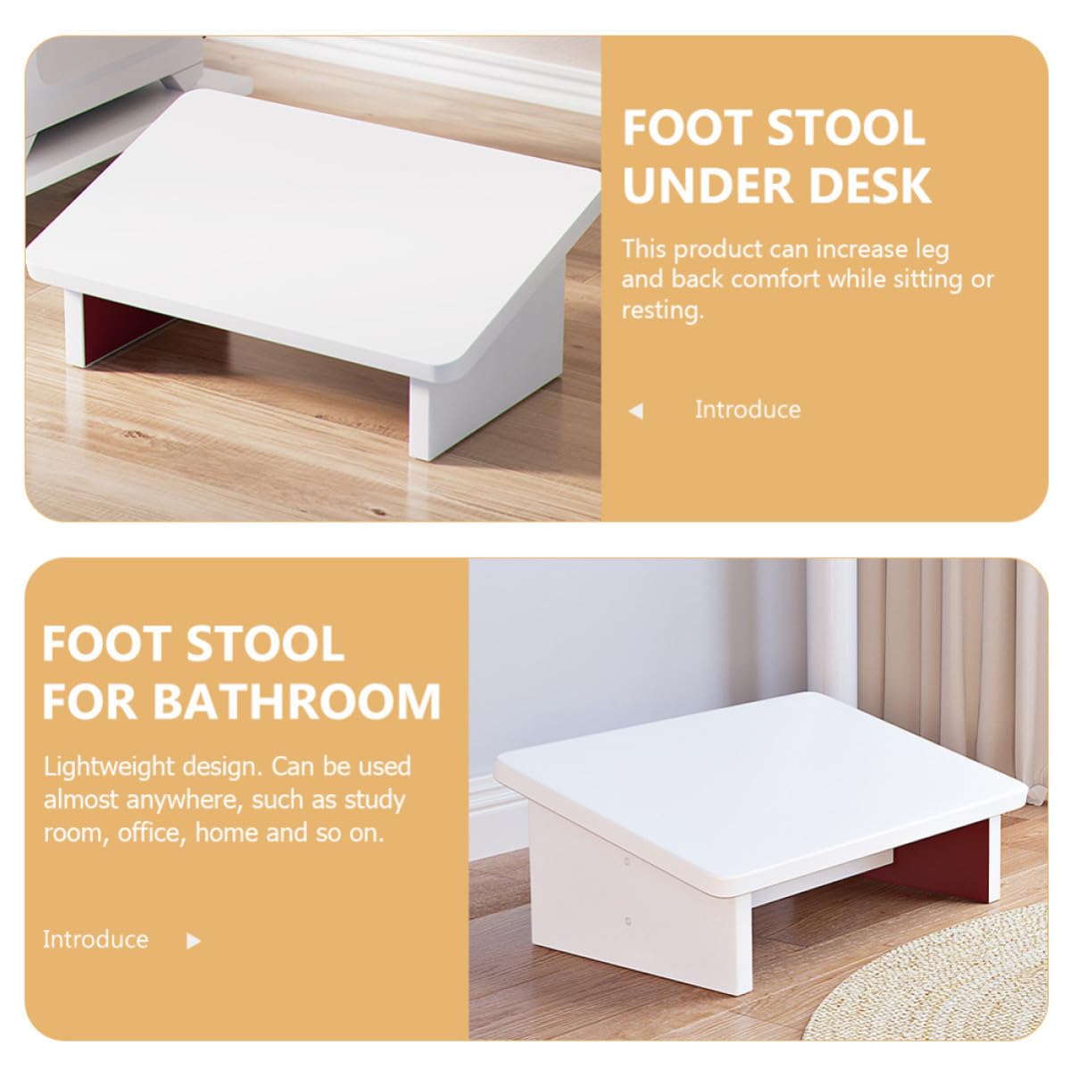 Reposapiés de Madera Blanco para Oficina y Estudio, Diseño Ergonómico
