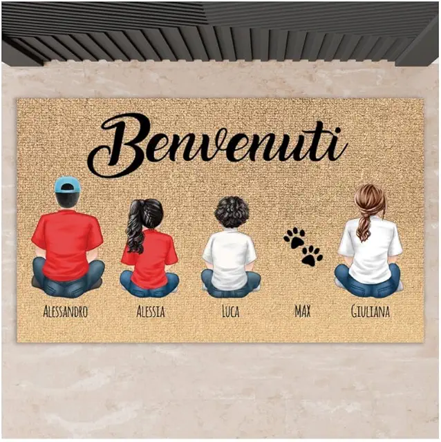 Zerbino Personalizzato Famiglia e Animali Domestici in Cocco Naturale 90x60 cm
