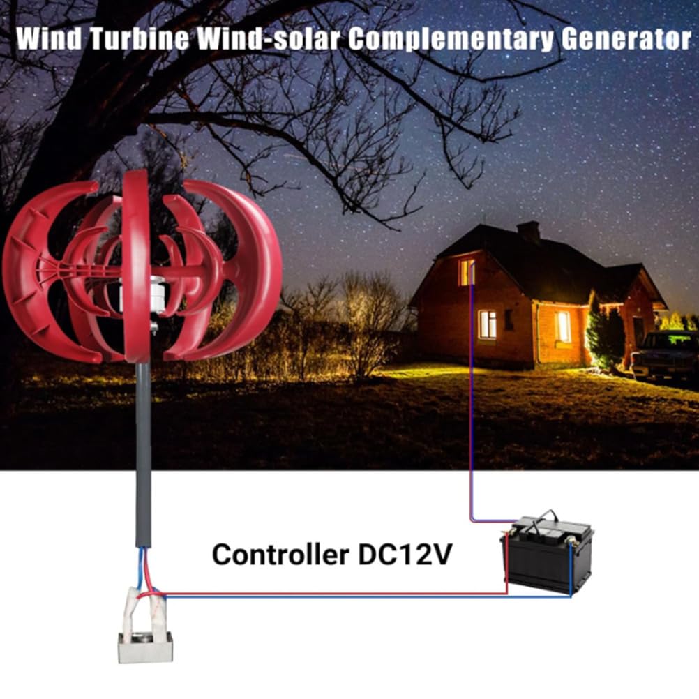 Rosso,220V, Generatore di Turbine eoliche da 12000 W 5 Pale 12V 24V 48V 220V Kit generatore di Turbine eoliche ad ASSE Verticale per ibridi Domestici Uso dell'illuminazione Stradale Rosso