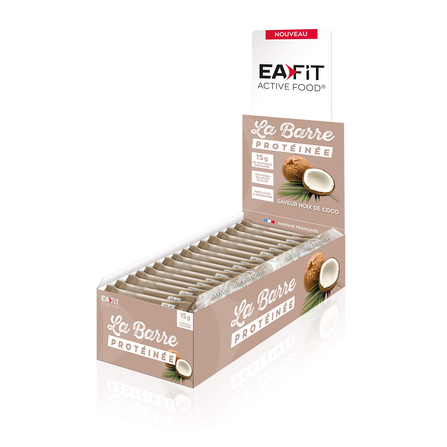EAFIT Protein Bar Display of 24 Bars of 46 g Coconut Flavour – Milk Chocolate Coated – 16 g of Protein Per Bar – 5.5 g of Mg – Low Sugar – 12 Lives and Minerals – Certified Anti-Doping