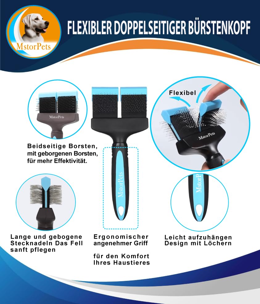 MstorPets Professionelle Zupfbürste für Hunde und Katzen mit Schutznoppen - Entfernt sanft Unterwolle, Verfilzungen & Knoten - Langhaarige Hundebürste und Pudelbürste für die tägliche Fellpflege