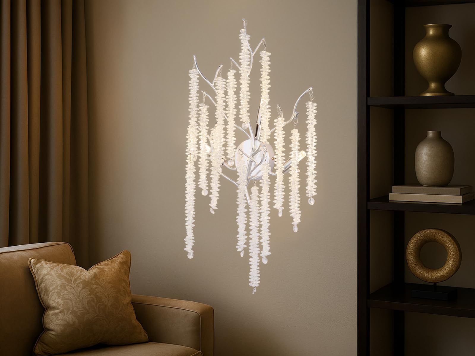 Ausgefallene große Wandleuchte mit Kristall Behang, Höhe 60cm