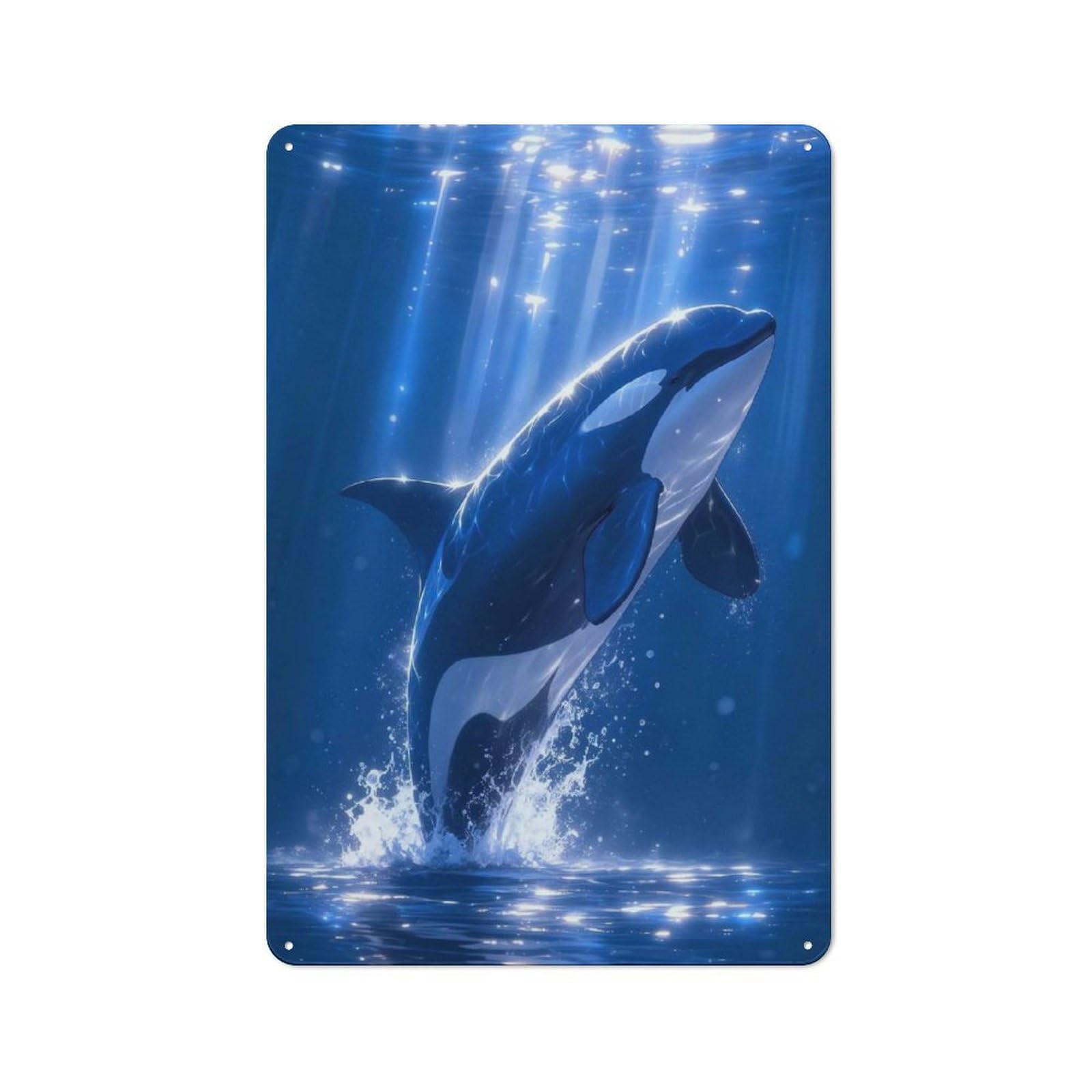 Junmoney Style-24 Modern Retro Orca Breaching In Blue Ocean Waters Metal Wall Art Sign 30X20cm, Studio Wall Art For Modern Home, Workshop, Office Or Cafe