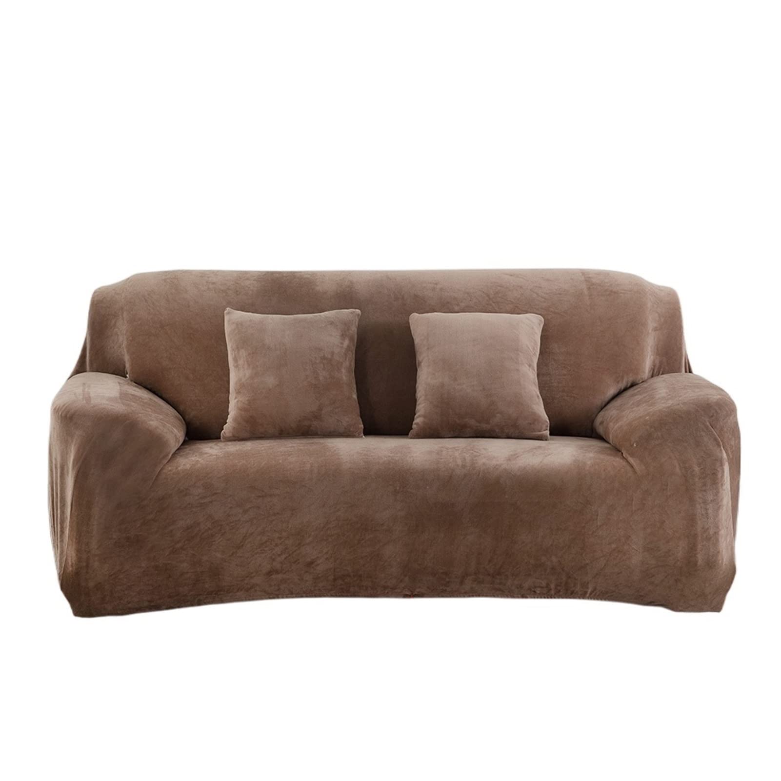 Housse de canapé 2 places universelle en peluche camel premium