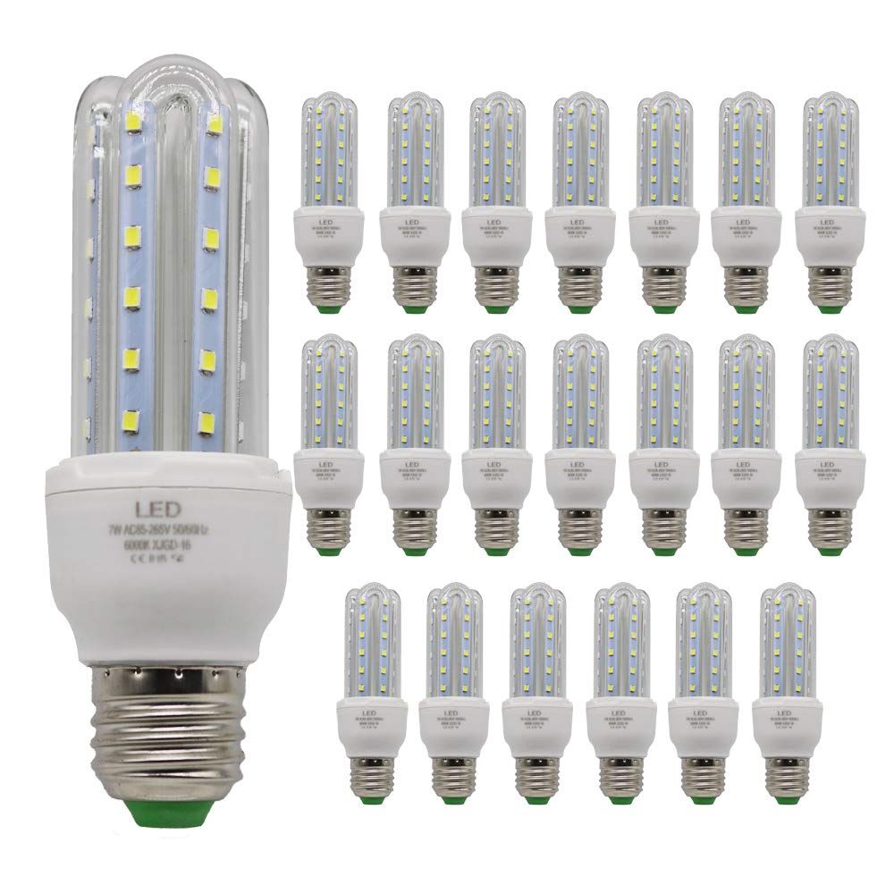 20 bombillas LED E27 de 7 W, 700 lm, luz blanca fría, 6000 K, sin parpadeos, ángulo de haz de 360° para garaje, almacén, pasillo, cocina, salón, comedor