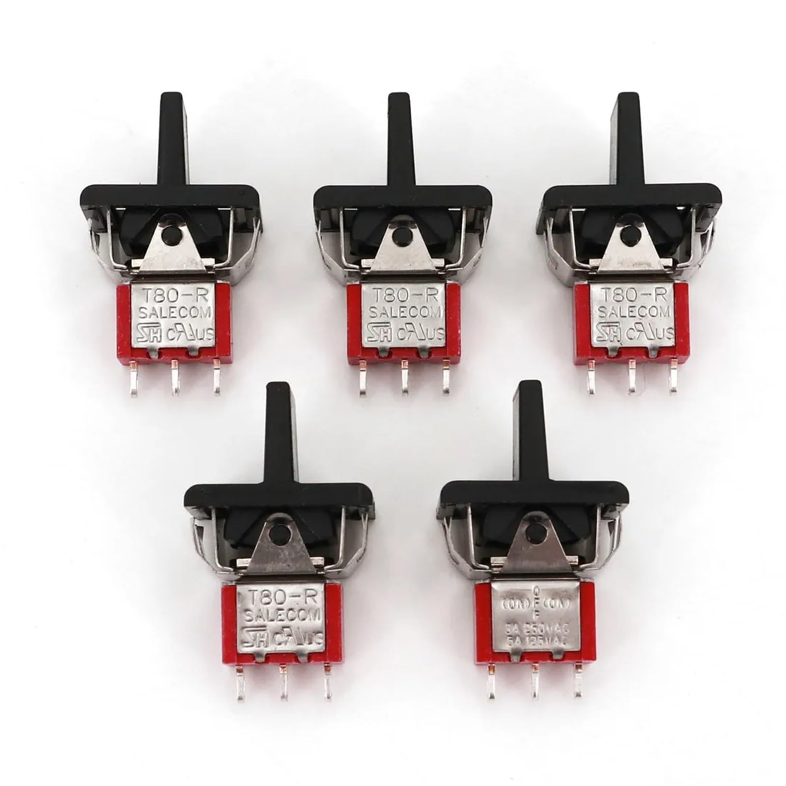 5 Stücke SH T80-R Serie R8016A-P14 3Pin Momentary MOM-OFF-MOM Selbstrückkehr SPDT Mini Wippschalter und Paddelschalter(5Pcs Black)