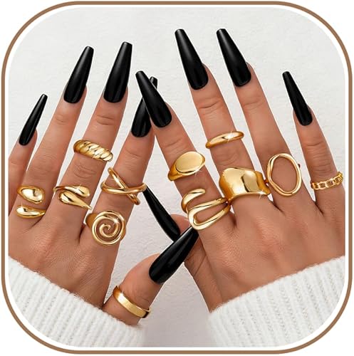 ZHESHY Chunky Gold Rings for Women Non Tarnish 14K Gold Plated Stackable Stacking Rings Set Thumb Signet Statement Ring Band Jewelry Gift: Clothing, Shoes & Jewelry