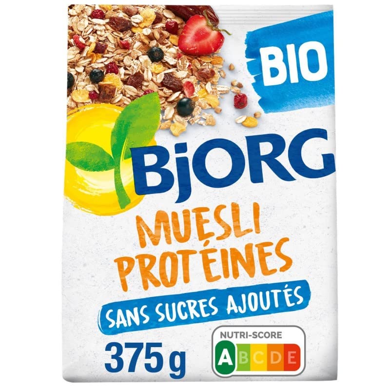 BJORG Muesli Protéines Soja 375g - Petit déjeuner bio riche en protéines pour une nutrition équilibrée et saine. - Lot De 3 - Vendu Par Lot