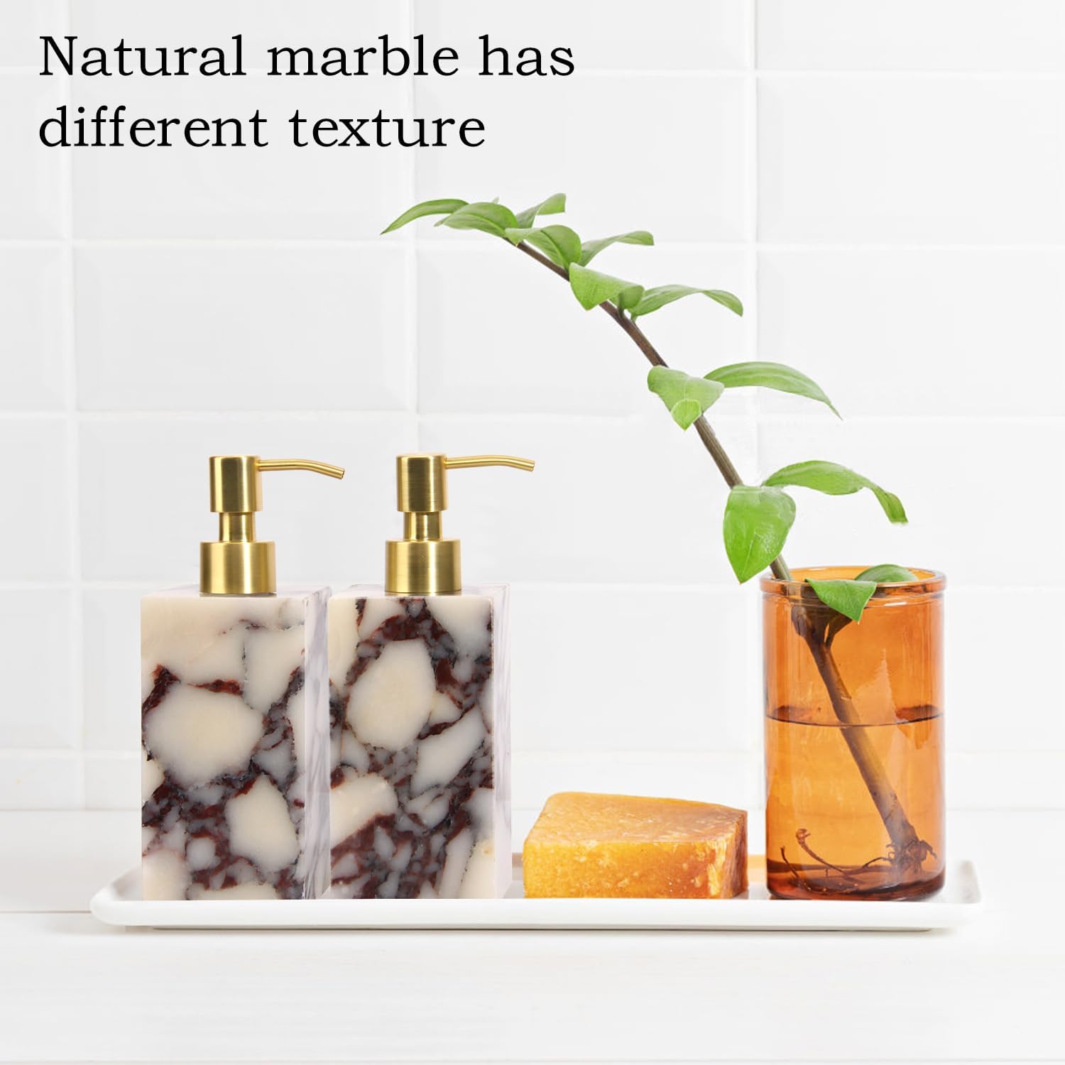 Natural Marble Soap Dispenser, Calacatta Viola, Rectangular Bottle