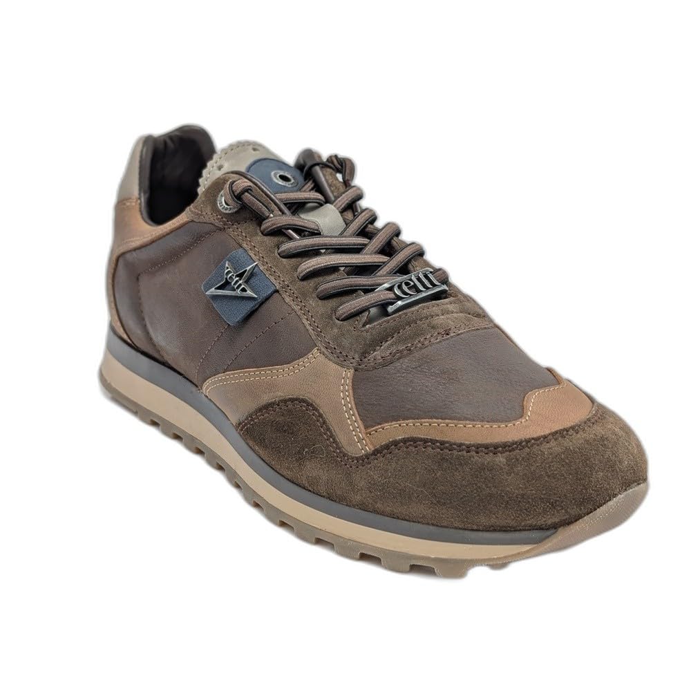 848 Ante Cacao: Zapatilla Hombre marrón. Nylon y Ante, Forro de Cuero, Plantilla Acolchada extraíble, Cordones elásticos y Suela Goma Antideslizante.