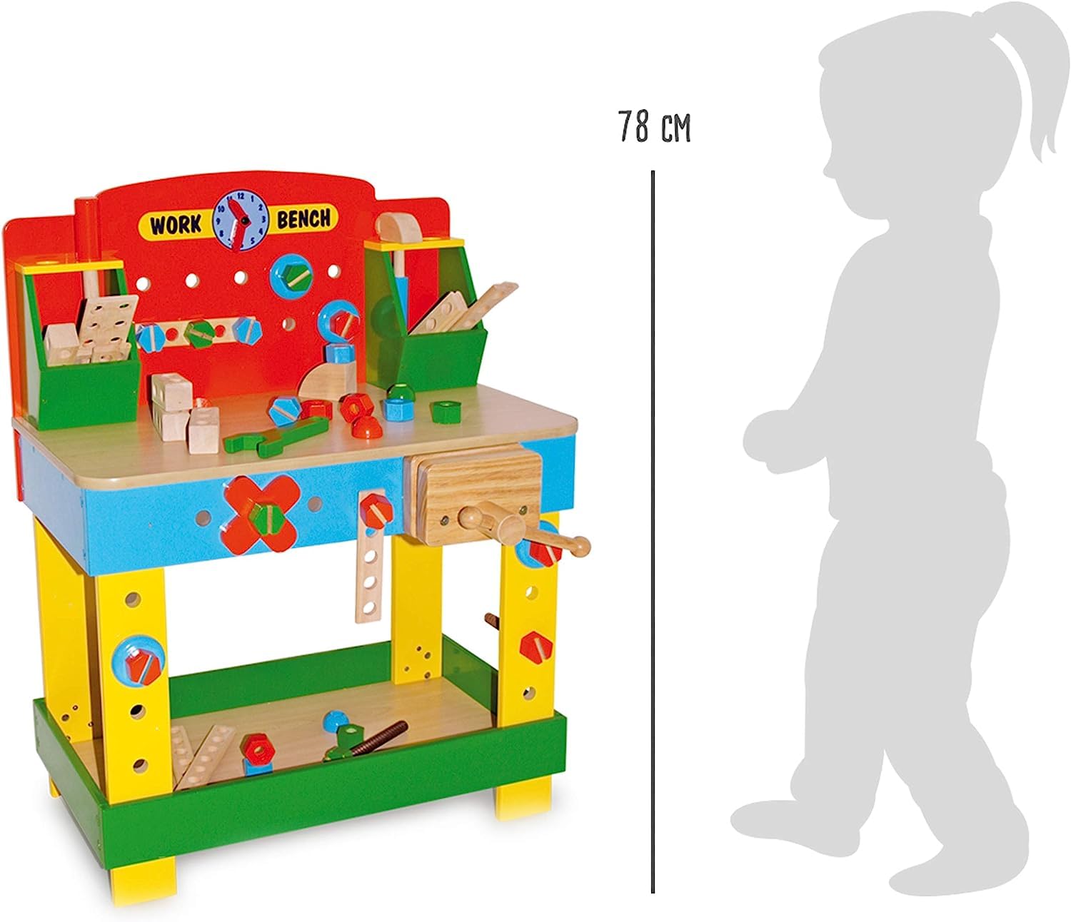 Small foot 1533 Ètabli "Tobi" en bois coloré, avec accessoires, outils, étau et rangements, à partir de 3 ans