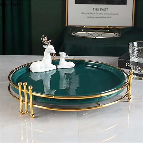 Miniatura 4 de ZHUHW - Bandejas de cerámica verde para anillos decorativos de frutas platos de alimentos plato de postre bandeja de servir platillo de té color
