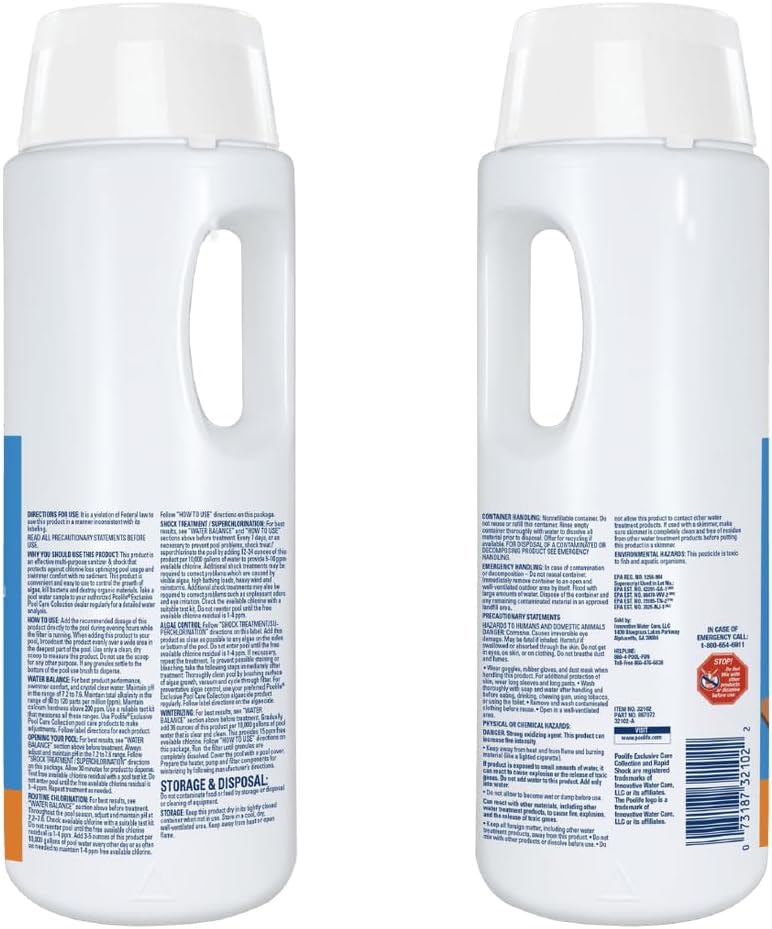 Poolife Instant Clear Cleaning Granules 5 lb – Fast-Dissolving Cal Hypo Shock – Restores Cloudy Pools in Hours – Includes 2 Scum Socks and 7-in-1 Test Strips