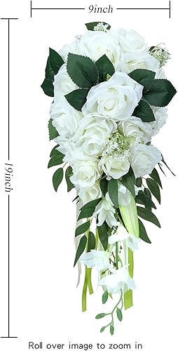 Miniatura 6 de Ramo de novia romántico, ramo de novia en cascada, rosas artificiales para boda, iglesia