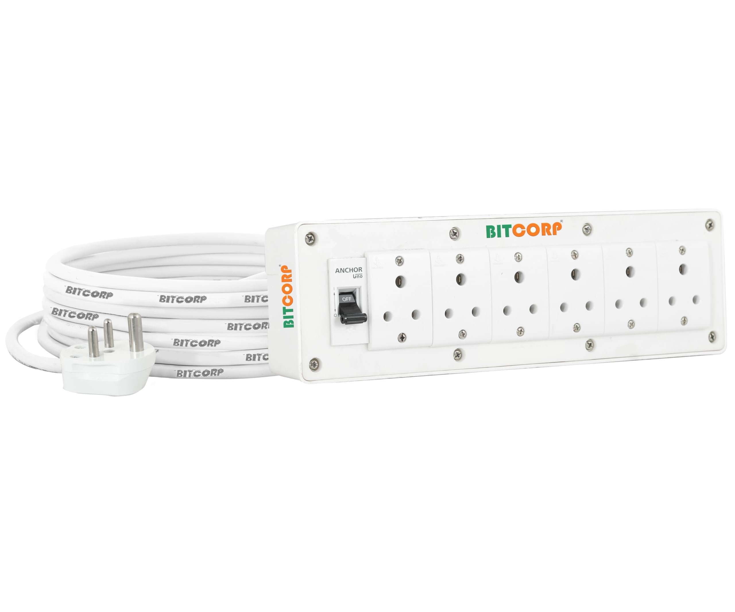 bitcorp 2000w mini extension board 6a with 1 meter cable | compact power strip for laptop router | bis certified wire (white)