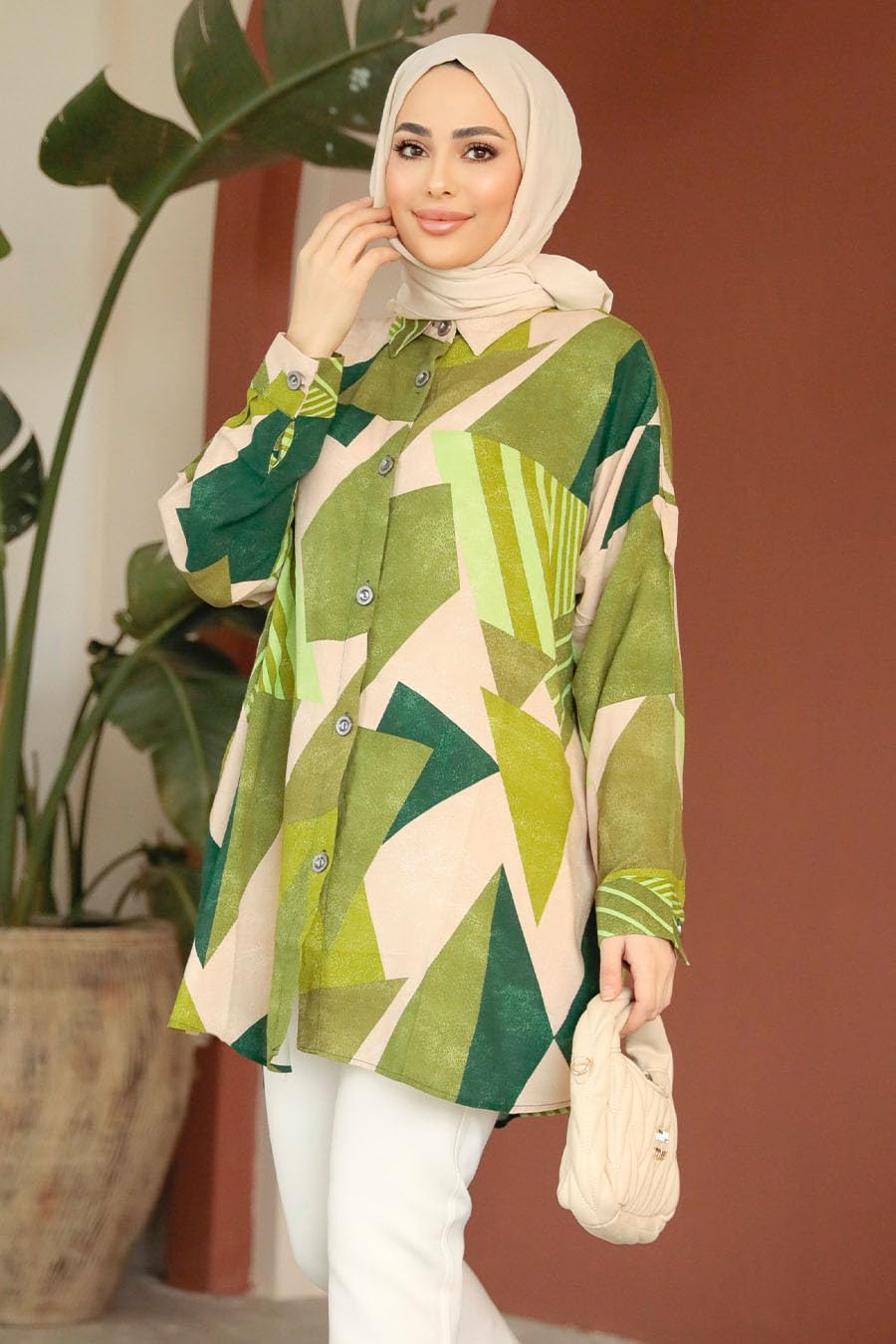 Gufrina Women's Rayon Dress With Long Puff Sleeves Mandarin Collared Neck Tie Die Printed A-Line Style Regular Fit And Knee Length Cream