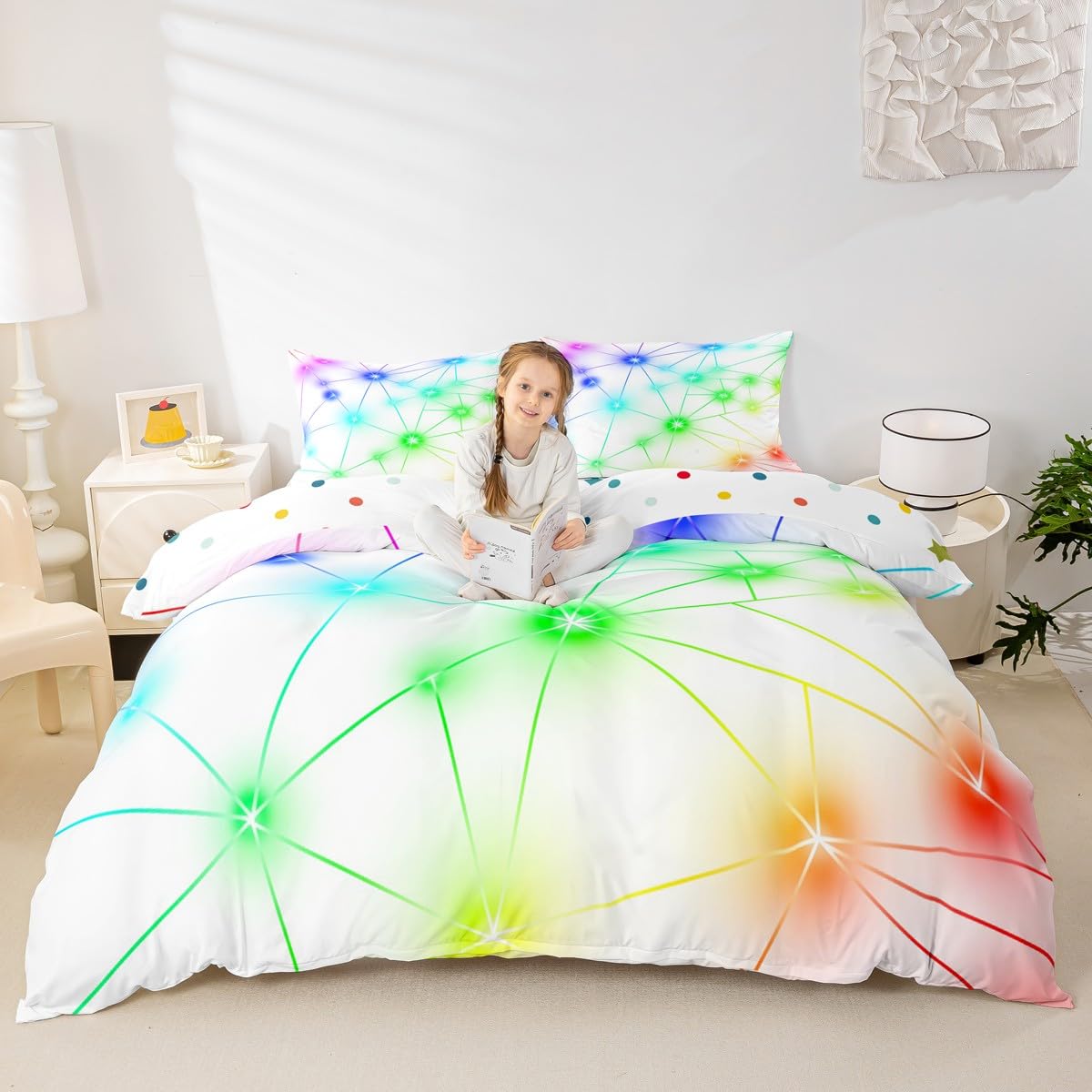 Homewish Geometric Triangle Single Bedding Set Reversible Stars Duvet Cover Neon Colorful Quilt Cover with 1 Pillowcase - Image 4