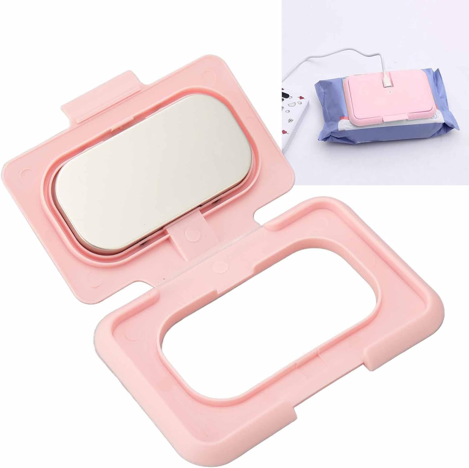 Qcwwy Chauffage Portatif pour Lingettes Humides, Interface USB, Haute efficacité, Température de 104 °F, Chauffage par Le Haut, Convient pour la Maison, la Voiture, L'extérieur (Pink)