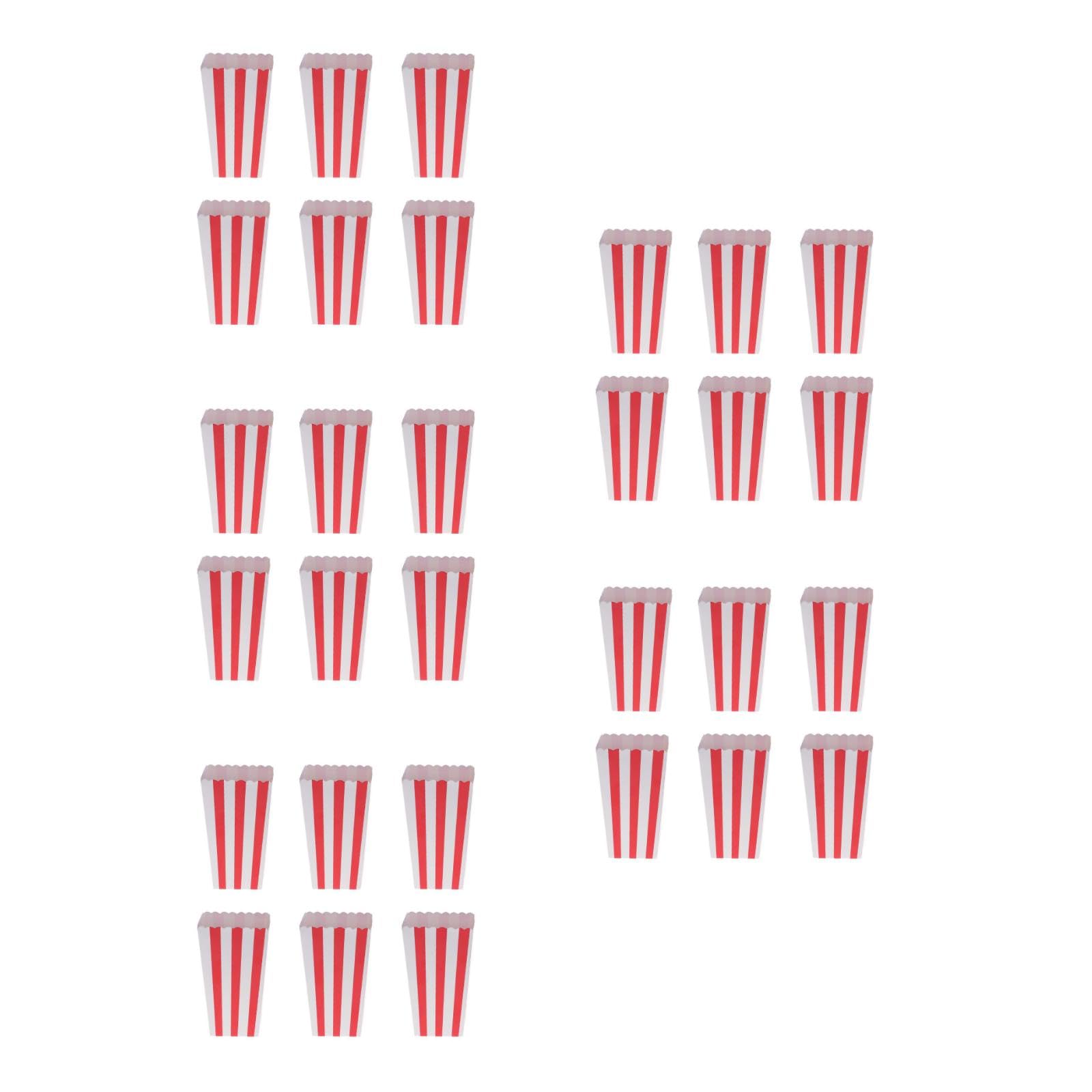 LOGOFUN 120PCS Popcorn Boxes Paper Containers with Stripe Pattern for Movie Theater Wedding Favors Dessert Tables Supplies - Red
