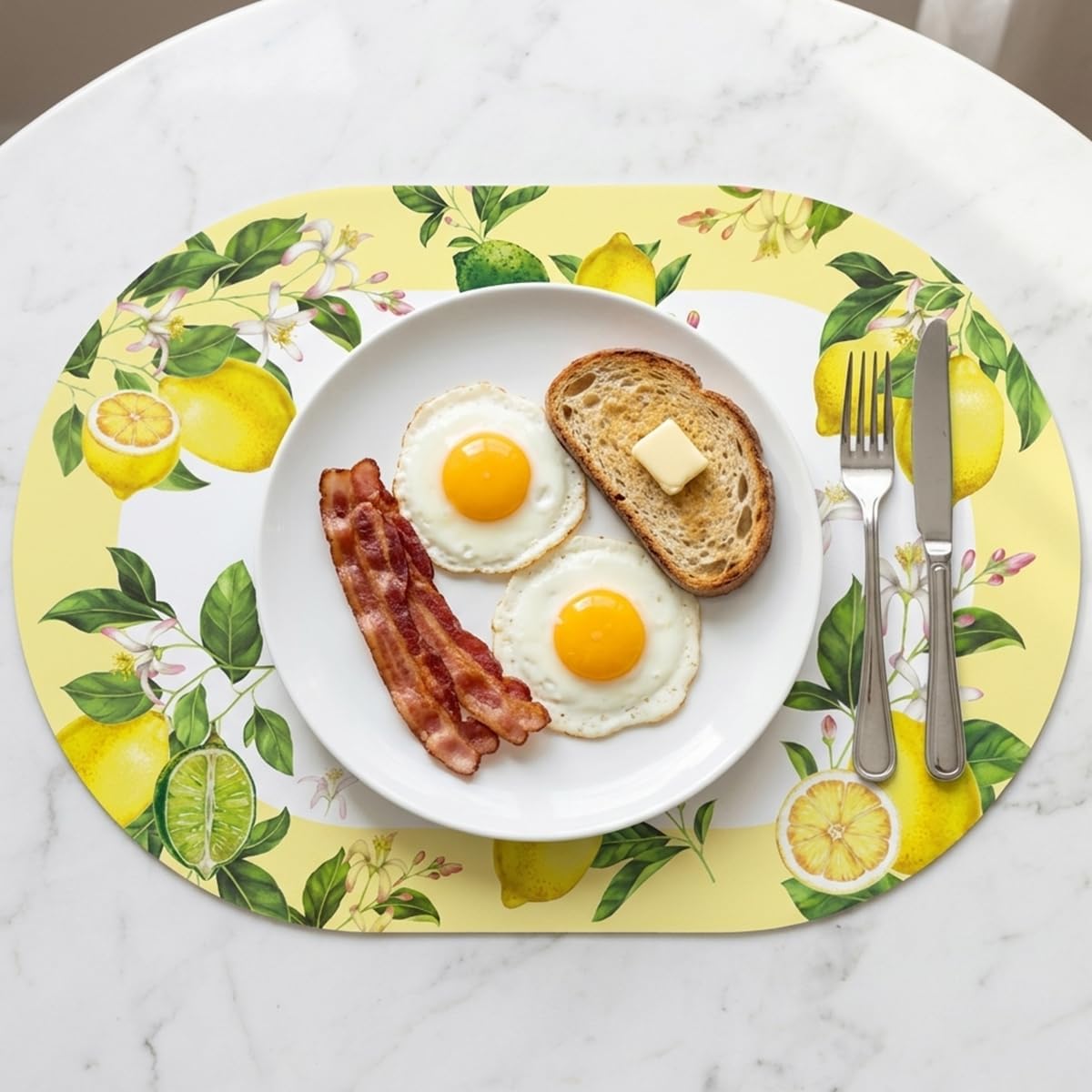 Spring Lemon Oval wipeable Placemats Set of 4, Faux Leather Lemon mat,Heat Resistant, Non-Slip, Stain Resistant, Waterproof, Oil Resistant, Washable, for Festive Party Table Decorations