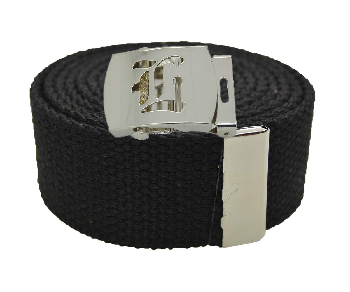 BodyJewelryOnlineOld English Initial"L" Canvas Military Web Belt & Silver Buckle 60 Inch