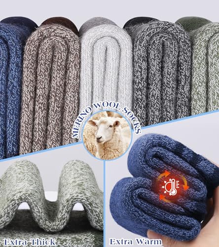 Yeblues 5 Pairs Wool Socks Mens, Winter Thick Merino Warm Hiking Socks,Soft Casual Thermal Crew Socks4