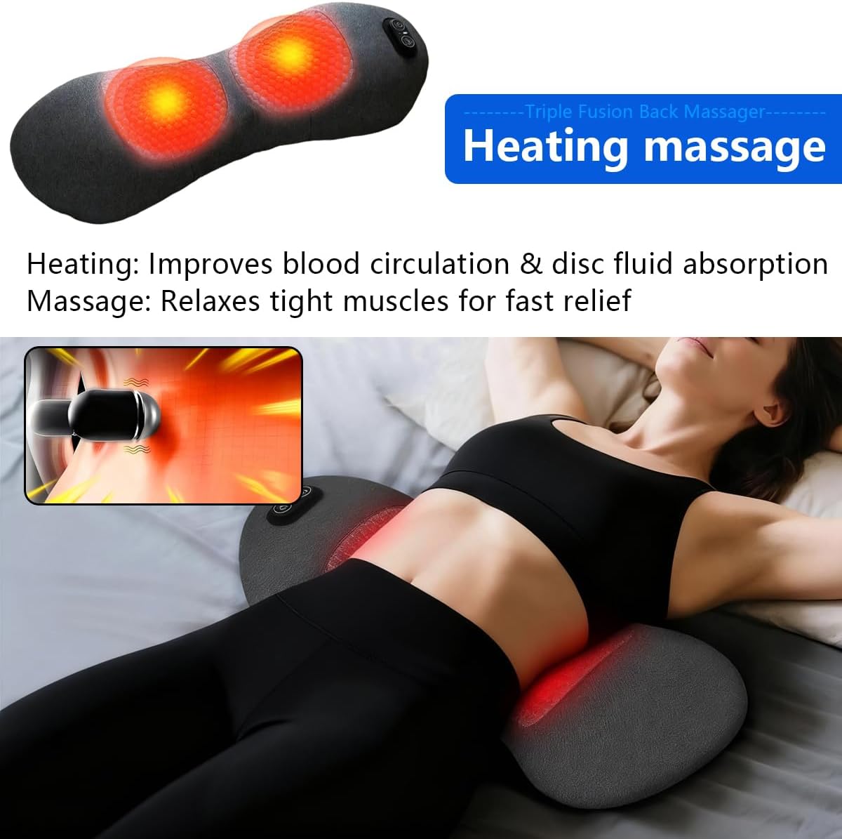 Smooth Triple Fusion Back Massager with Heat,for Sciatica Pain Relief Devices Lower Back Massager for Pain Relief deep Tissue 3-in-1 with Electric Traction Lifting - Image 4
