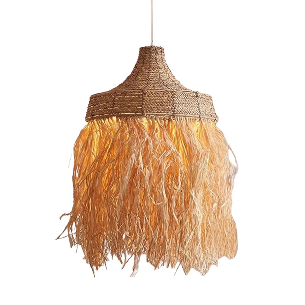 CHUNGYANG Hemp Rope Lampshade Hanging Light Japanese Retro Villa Hotel Chandelier with Adjustable Suspension Line Pastoral Kitchen Island Lighting Fixture Wabi Sabi Wind Entryway Foyer Pendant Light