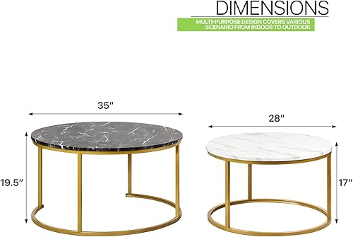 Miniatura 2 de Magshion Juego de 2 mesas auxiliares redondas de 35 pulgadas mesa circular moderna para sala de estar mesa auxiliar decorativa
