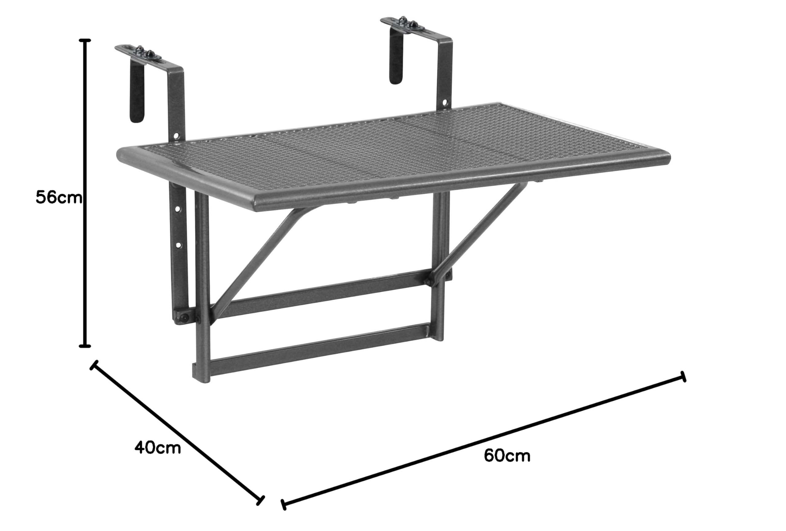 greemotion Balkonhängetisch Toulouse in Anthrazit-Grau - Balkontisch zum Einhängen aus Streckmetall und Kunststoffummantelung - Hängetisch klappbar - Outdoor-Tisch 56 x 60 x 40 cm