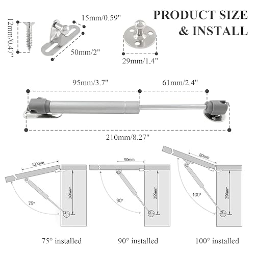 Miniatura 2 de Augiimor 2 soportes de gas de 40 N8.8 libras, soporte de elevación de puerta de gabinete, soporte neumático de choque de gas, bisagra de tapa suave