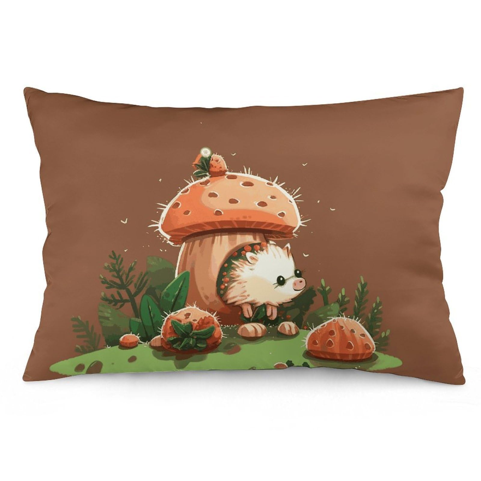 2 Pack Pillow Cases for Hair and Skin, Soft Breathable Pillow Case Covers with Hidden Zipper, Hedgehog and Mushroom Pillowcase 16 "x24 Pillow Covers for Sleeping Gift