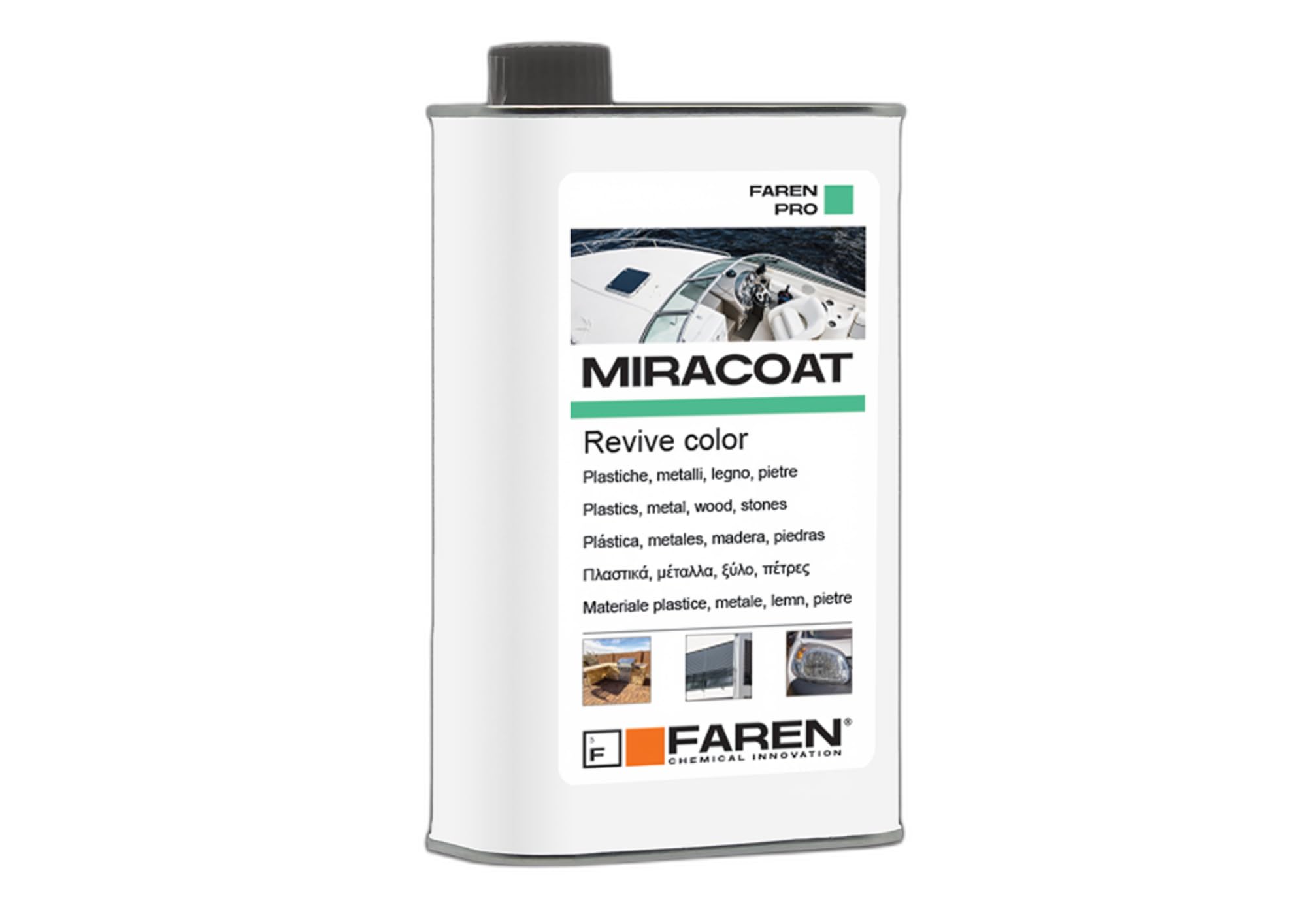 Faren MIRACOAT, Protettivo e Rigenerante,Ravviva Colore, per Plastica, Marmo, Granito, Pietra, Cemento, Metalli Lucidati e Cromati, Senza Siliconi, 500ml