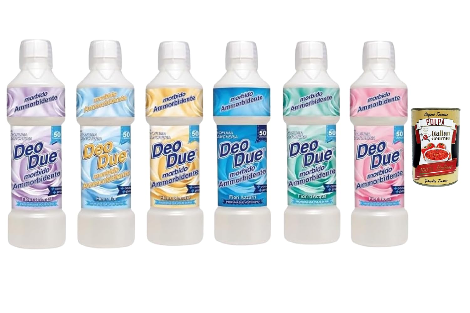 Italian Gourmet Bundle DEO DUE 6x1L Weichspüler Konzentrat Duft Mix Set 300 Wäschen Gesamt Softener Fabric Softener Textilpflege Flüssig Waschmittel Zusatz Blumig Frisch + Italian Gourmet polpa