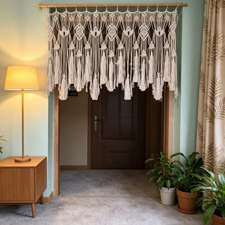 Tapiz de macramé de algodón neutro para disimular imperfecciones de paredes 8