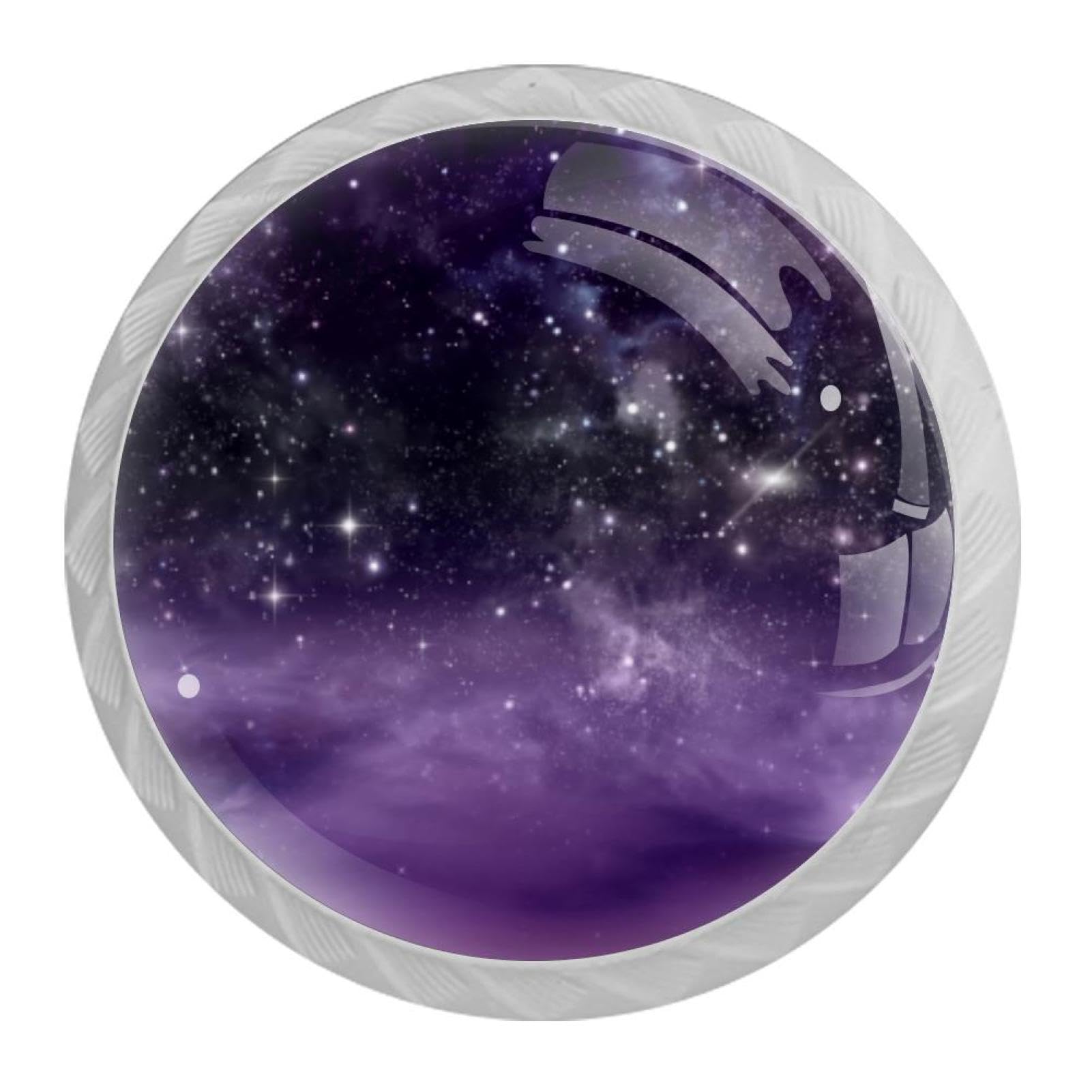 Tqmspg 4 Pieces Drawer Pulls Purple Starry Sky Clouds Door Knobs Dresser Handles for Kitchen Wardrobe Cupboard Hardware Furniture