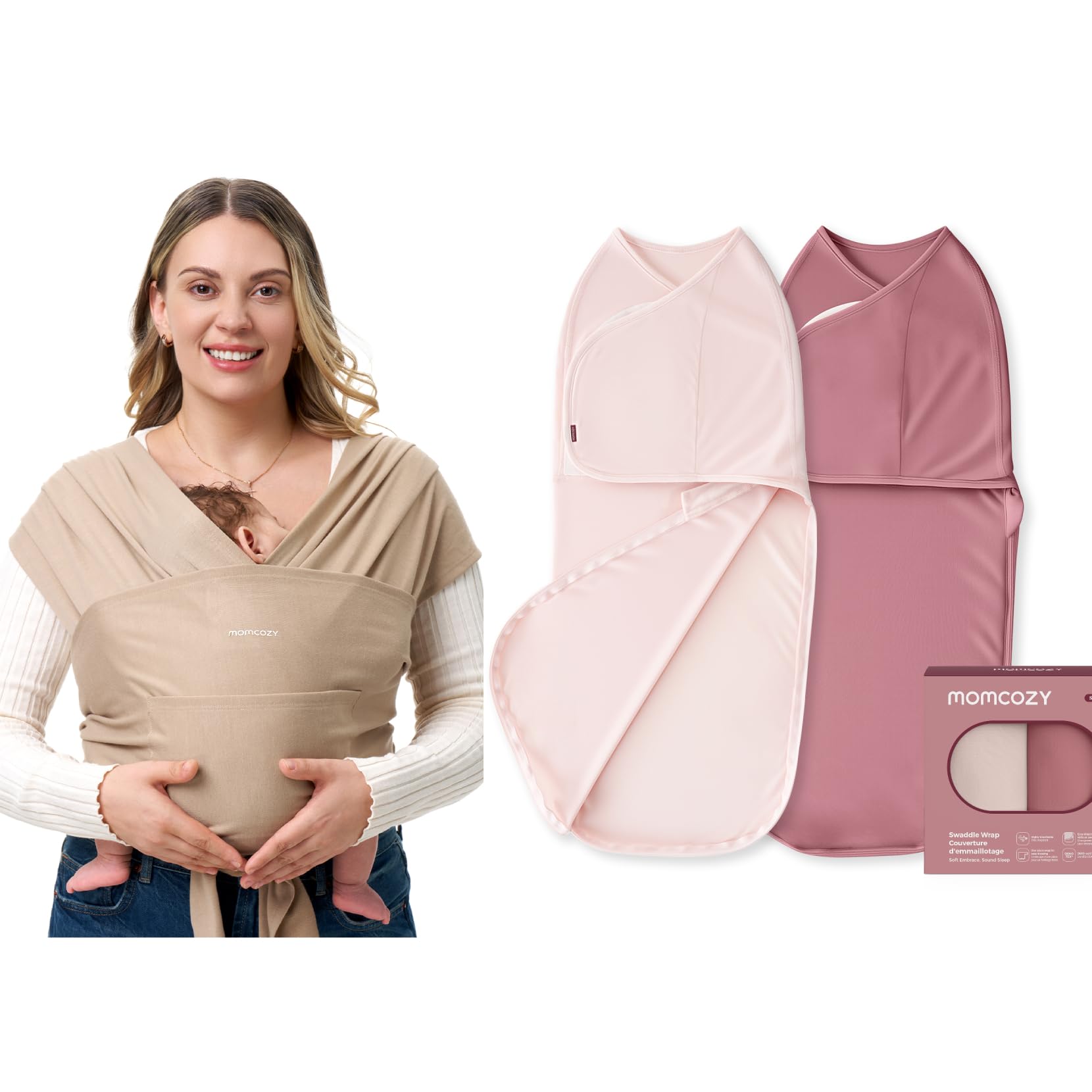 Momcozy Écharpe de Portage Bébé pour Nouveau-nés & Couverture Emmaillotage Bébé pour Nouveau-né