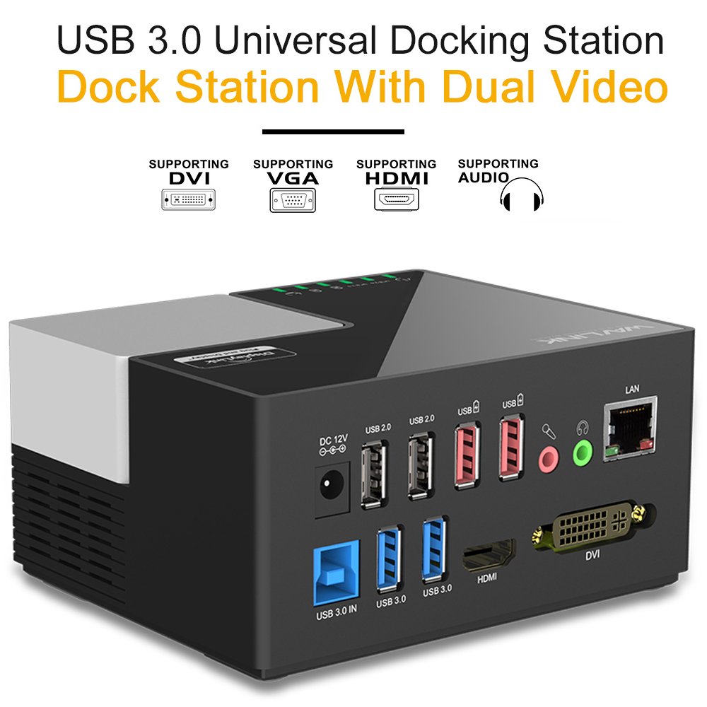 WAVLINK Universal USB 3.0 /USB C Laptop Docking Station Dual Monitor Display for Windows& MAC (HDMI,