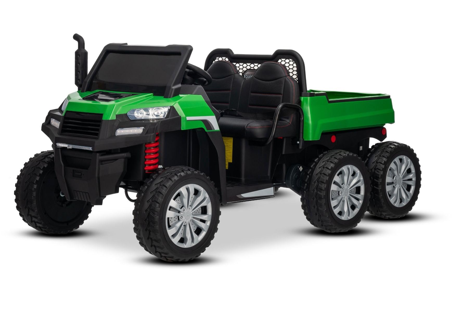 Voiture électrique Enfants 24V 2 Places 4x4 agricole Rider avec Transmission intégrale 4X 200W, Verte, Batterie Lithium, 6X6 Roues EVA, siège Double en Similicuir, essieux avec Suspension, Bluetooth