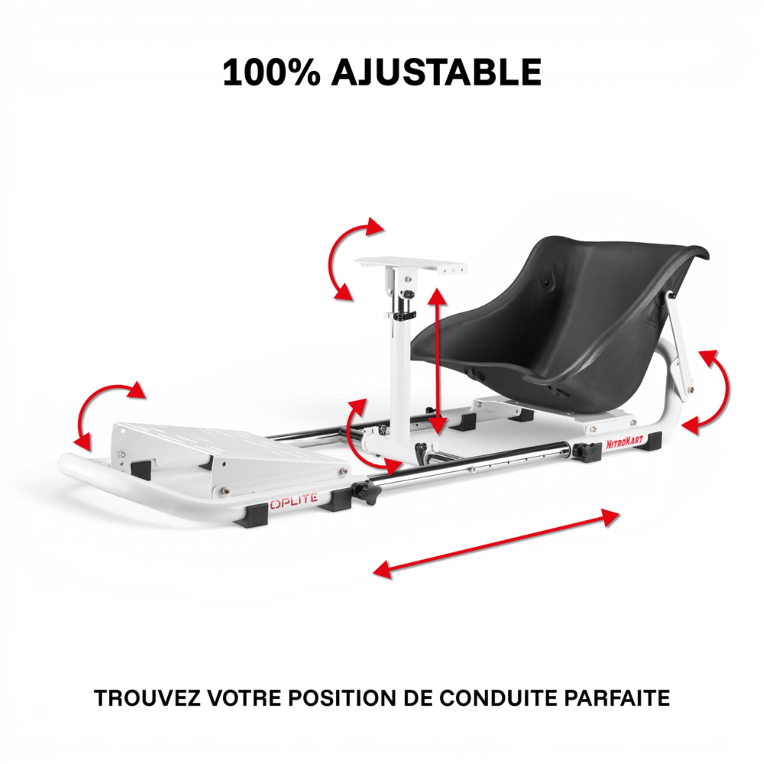 OPLITE NitroKart V2 Sim Racing Cockpit Verstellbar Kinder Erwachsene White
