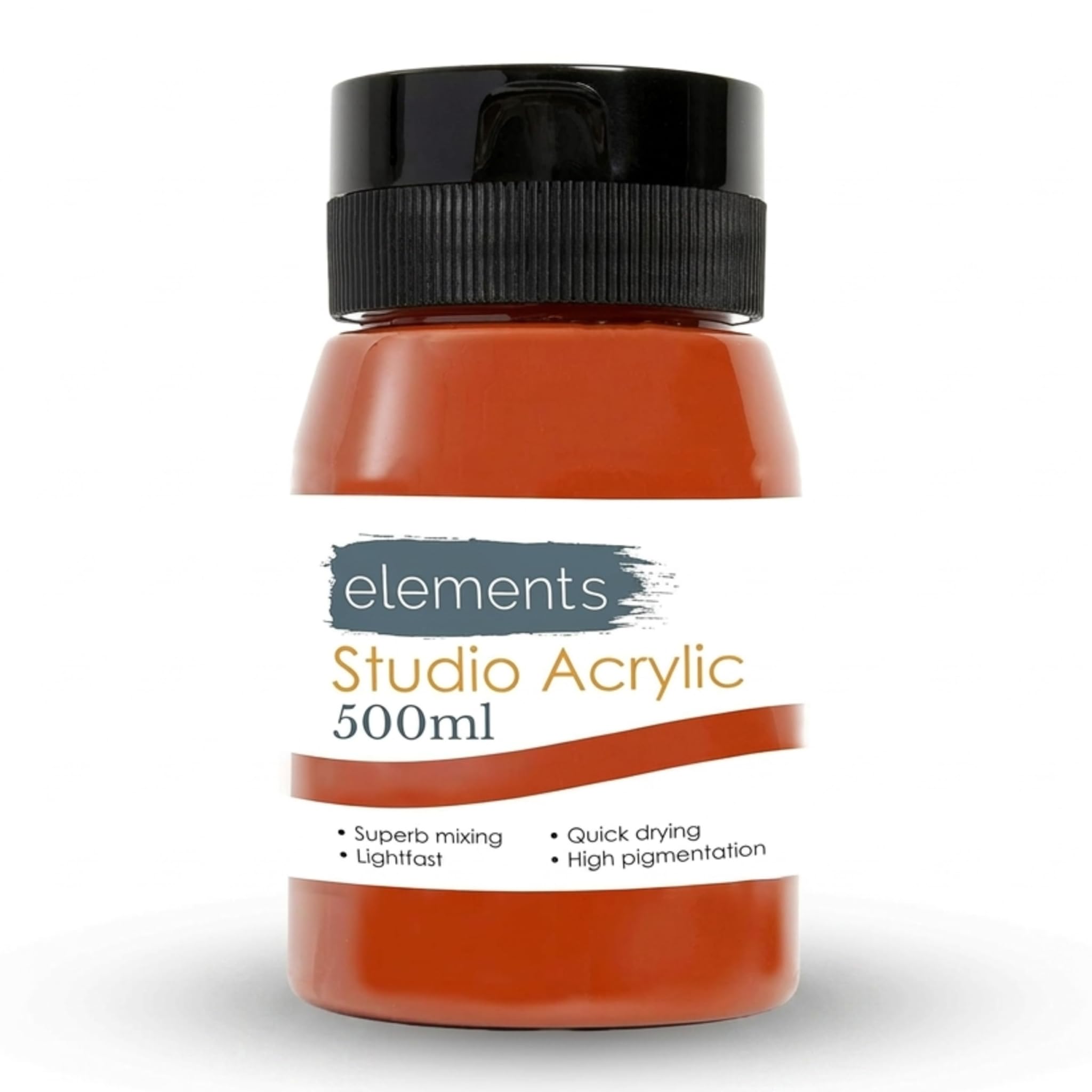 Elements 500 ml Studio Acrylic Paint Tub – Quick-Drying Paint for Canvas, Wood, Glass & More – Low-Odour Highly Pigmented Vibrant Acrylic Paints – Burnt Sienna
