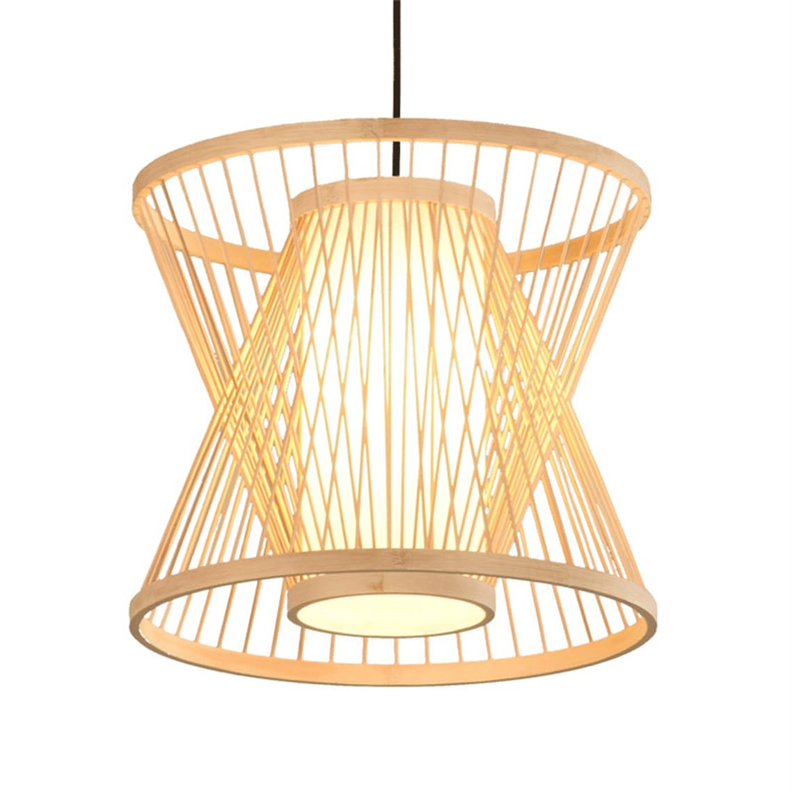 LQZCXMF Faux Parchment Chinese Pendant Light Unique Multi-Layer Lamp Shade Beige Natural Wicker Rattan Hanging Lamp for Porch Boho Rattan Chandelier for Dining Room Kitchen Island Living Room