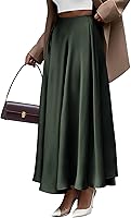 BTFBM Women's Satin Maxi Skirt Flowy A-Line Elegant Cocktail Formal Night Out High Waist Elastic