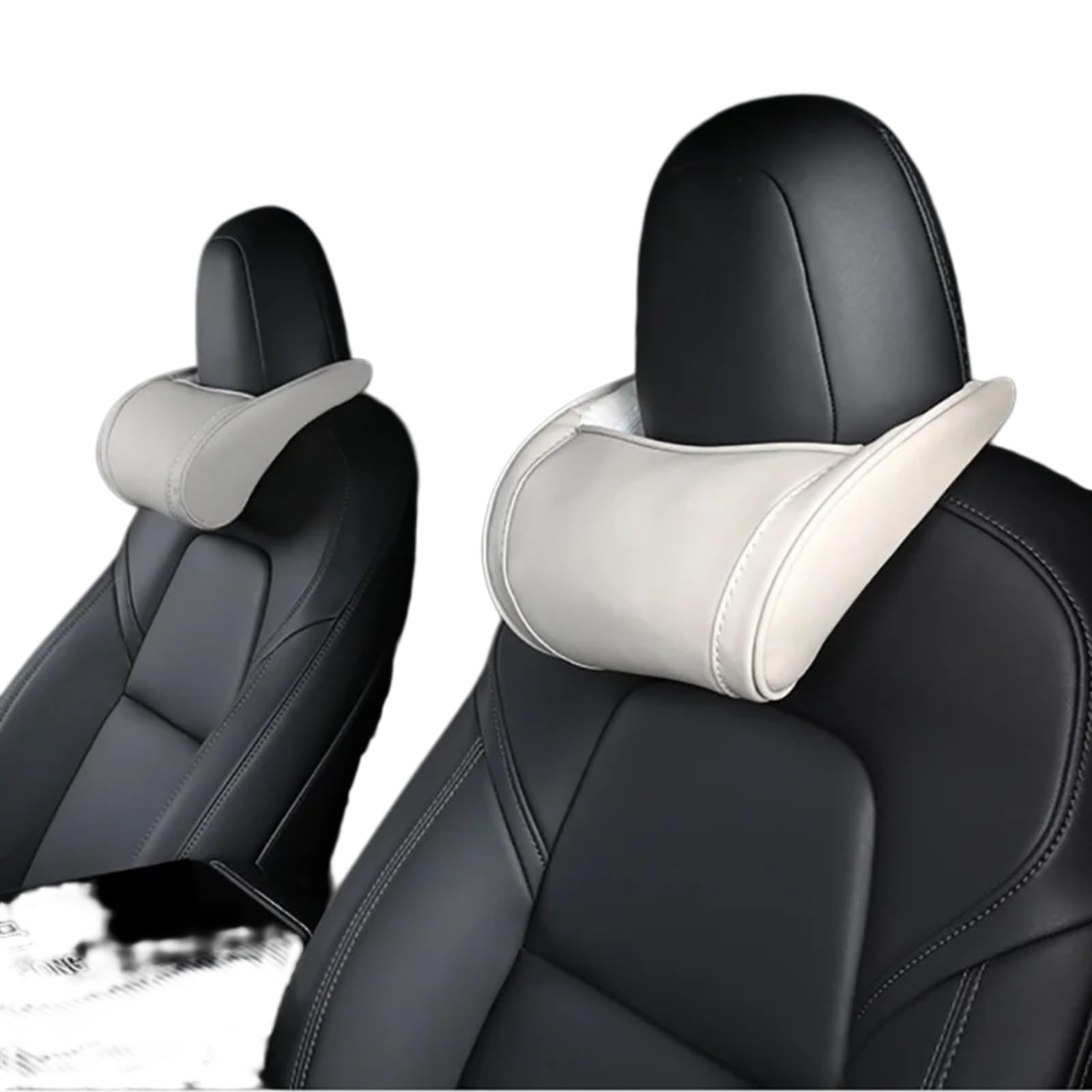 Cuscino Auto, Lombare del Collo Dell'auto Poggiatesta E Compatibile, Supporto Posteriore in Pelle Schiuma di Memoria-Coffee-2 PCS