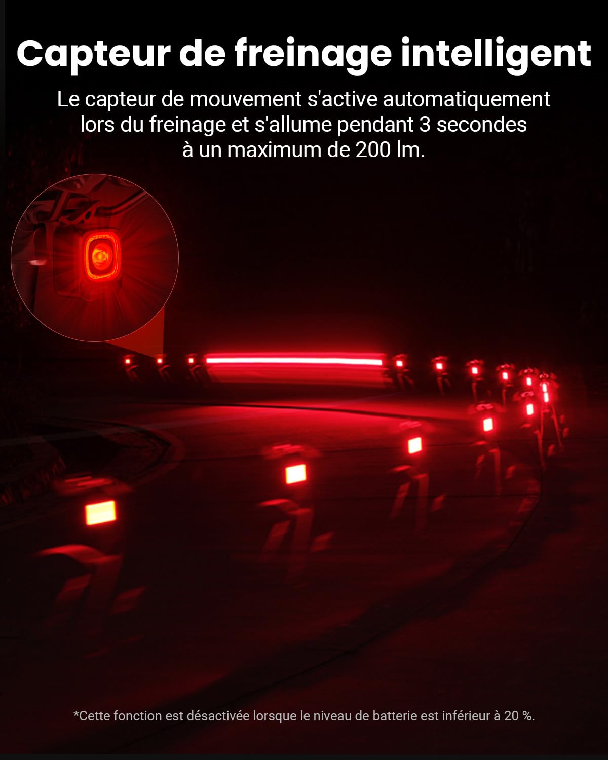 Feux arrière de vélo Rechargeables USB C Magicshine SEEMEE 200 V3.0, Puissance maximale de 200 lumens, visibilité à 360°, capteur de freinage Intelligent, Feux arrière de vélo étanches IPX6