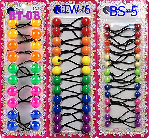Tara Girls Twinbead Multi Cute Mixed Design Ponytail Elastics Pack Of 3 (COMBO 20)