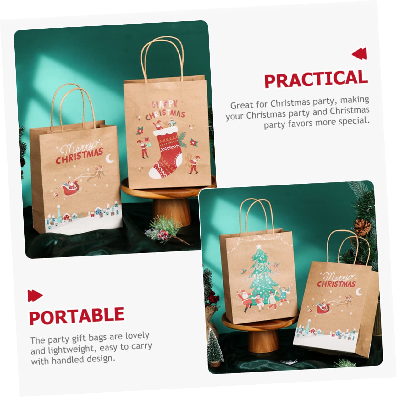 Hoement 25pezzi Bors Carta Natalizie Sacchetti Con Manici Per Caramelle Snack e Piccoli Regali Design Festivo Con Motivi Di Natale Materiale Sicuro Qualità