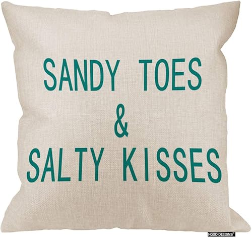 HGOD DESIGNS Sandy Toes & Salty Kisses - Funda de almohada de lino y algodón, 18 x 18 pulgadas para habitaciónsofá