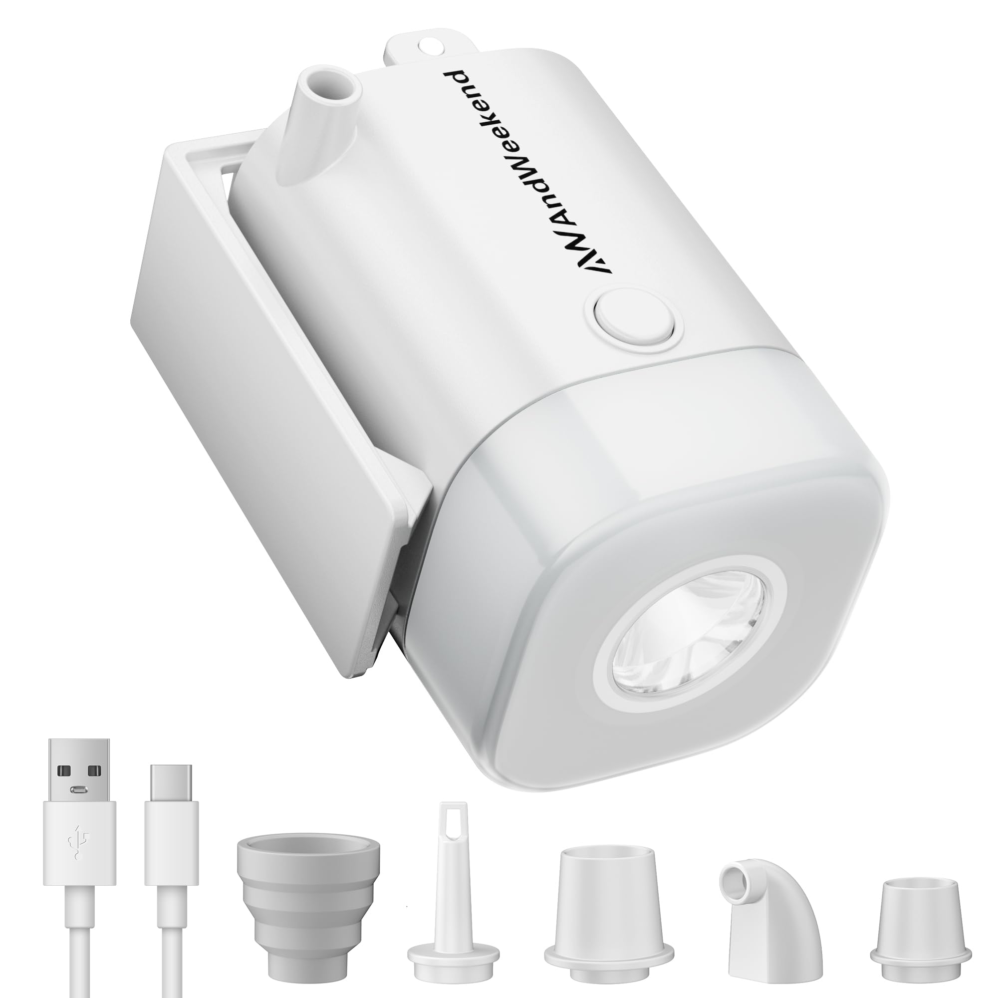 THE WEEKEND Portable Air Pump for Camping and Travel – Fast Inflate & Deflate with Built-in LED Lantern, Perfect for Air Mattresses, Pool Floats &