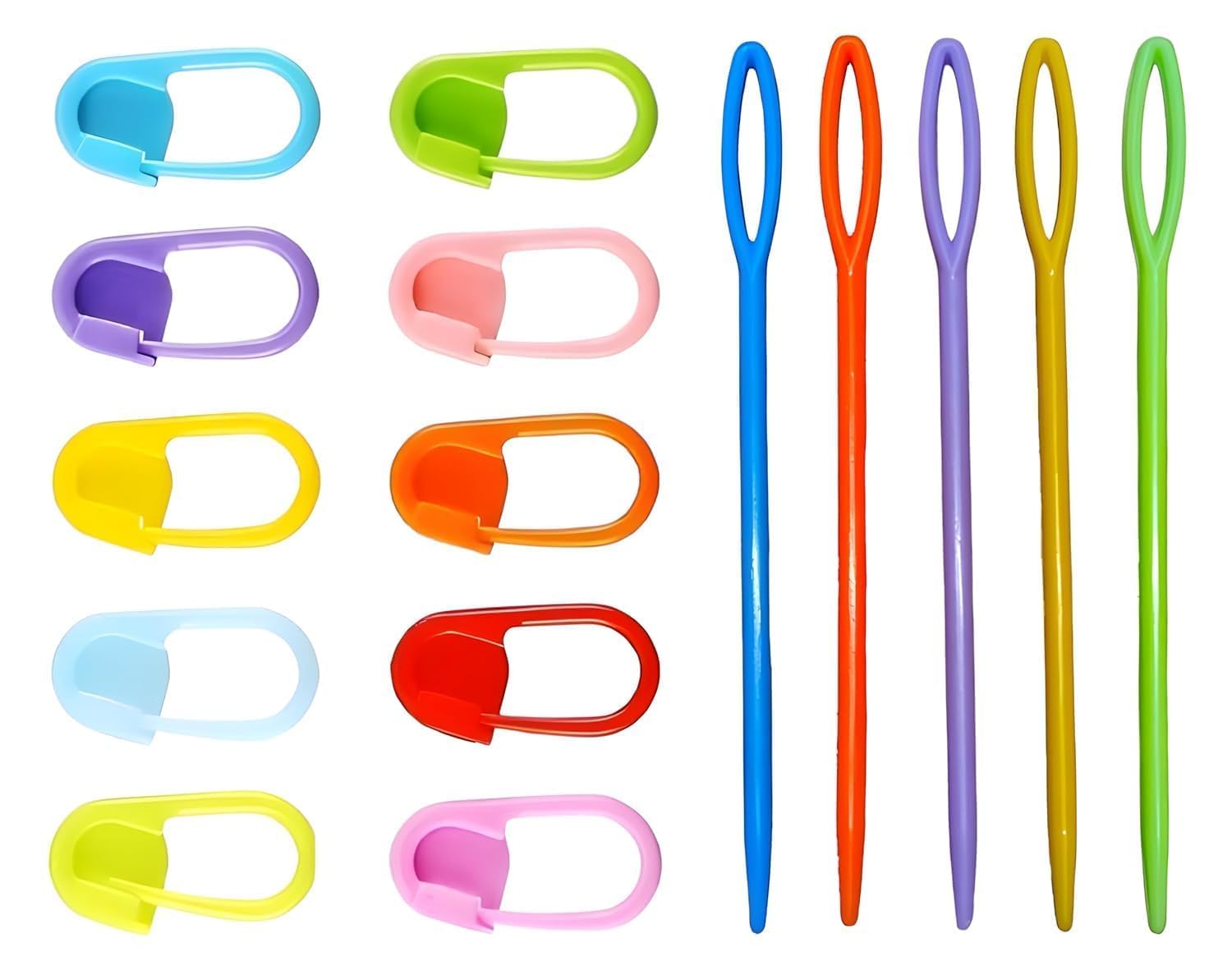 ARTISTERY Plastic Locking Knitting Crochet Stitch Markers (20 Pcs, Multicolor) + Colorful Large Eye Plastic Sewing Yarn Needles (10 Pcs, Multicolor) for Crochet & Weaving-image-27